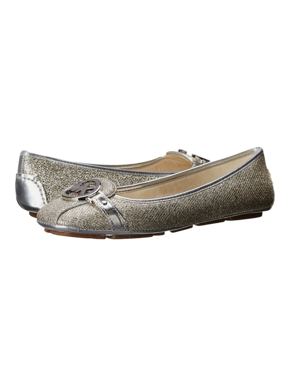 Michael Kors Fulton Moccasin Ballet Flat Silver Metallic Glitter Finish Sz 7M